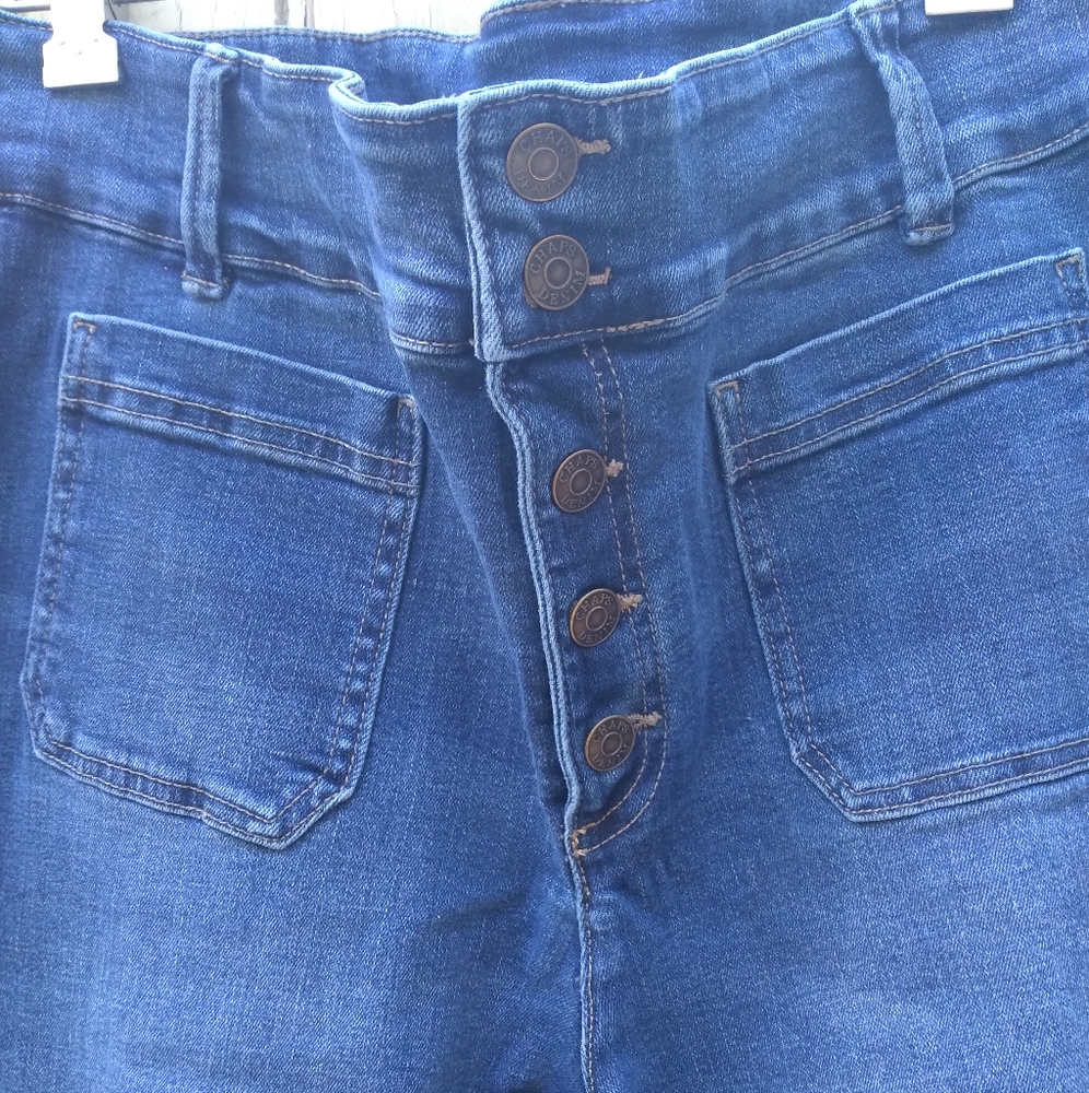 Chaps vintage  70's style patch pockets button front wide leg jeans sz14.